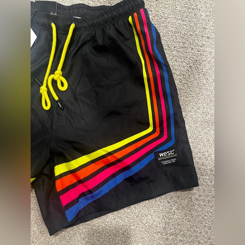 WESC Swim Shorts with Rainbow Stripes - Picture 2 of 6